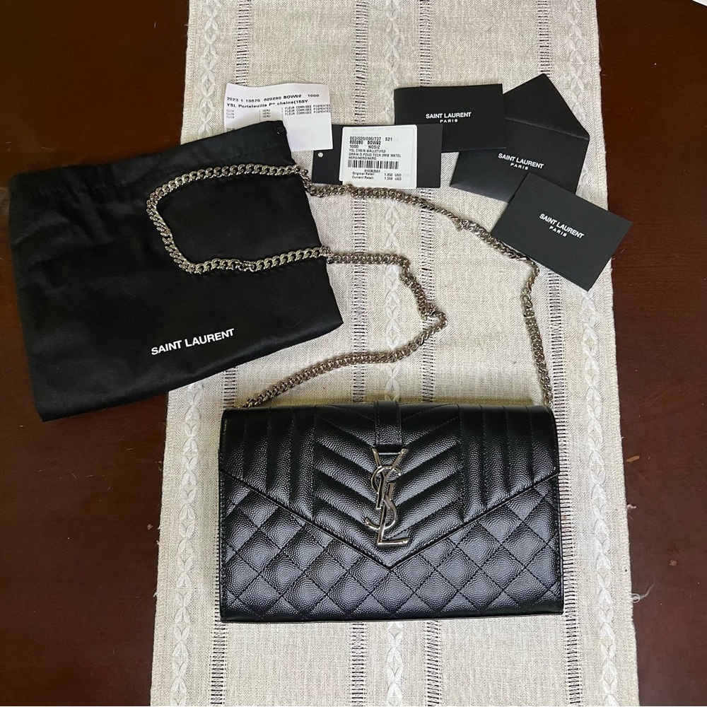 YSL Saint Laurent Monogramme Chain Wallet Bag in Nero NWT 153 Grain